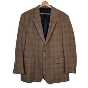 Jos a Bank 100% Camel Hair Sport Coat Size 46L Glen Plaid Brown Travel Business